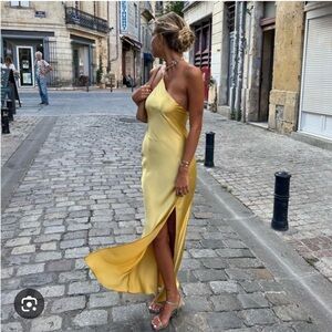 Zara Yellow Satin Low Back Dress